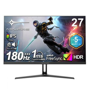 Minifire Q[~Oj^[27C`IPSplő180Hz FHD 1080p HDR10 sRGB 120% 300cd/m? AMD FreeSync 16.7M(8bits) VESA 100*100mm Xs[J[ DP1.4/HDMI2.0|[g (HDMIP[utAMFG27F4S)