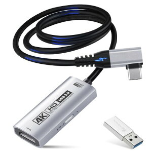 Guermok 4K USB3.0 HDMI�L���v�`���J�[�h �X�g���[�~���O�p PD100W 90°USBC 3.3�t�B�[�g 4K@60FPS 1080P@240FPS HDMI - USB A/C �r�f�I�L���v�`���f�o�C�X �p�b�h/�^�u���b�g/MacOS /Switch2/1/ �J����/PC/�m�[�g�p�\