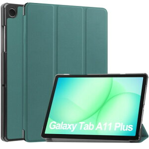 Gosento For Samsung Galaxy Tab A11+ �P�[�X �X�^���h�@�\�t�� �J���O�ܔ��^�X�^���h�P�[�X PU���U�[ �J�o�[ (�Z���ΐF�j