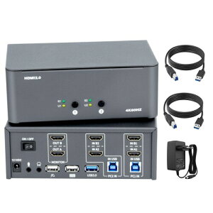 Bytecc KVM �X�C�b�` 2 ��̃��j�^�[�A2 ��̃R���s���[�^�[�A2 ���� 2 �o�́A8k HDMI �X�C�b�`�AUSB 3.0 �W���b�N�t���A�L�[�{�[�h�ƃ}�E�X�̃Z�b�g�� 2 ��̃R���s���[�^�[�ŋ��L�AWindows/Mac/Lin