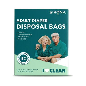 Sirona Premium Adult Diaper Disposable Bags - 30 Bags | Odor Sealing for Diapers, Food Waste, Pet Waste, Sanitary Product Disposal | Durable and Unsce