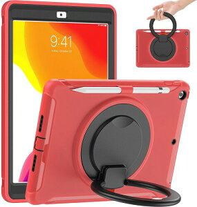 2021 新型 iPad 9ケース カバー 第9世代 8世代 7世代 10.2インチ リング付き 衝撃吸収 頑丈 360度回転スタンド 持ち手付き ハンドル付 iPad 7 iPad8カバー 落下防止 Pencil 收納 子供 キッズ ケース (