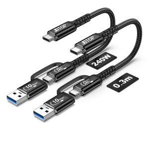 JBTOP�A���h���C�h����USB A����C�P�[�u��30 CM(2�{)�A2 in 1 USB C 3.1 Gen 2�}���[�d�ƃf�[�^�]��USB�ԍڃP�[�u���AiPhone 16 15 Pro Max�AGalaxy S 23�APixel 9 Pro XL�ɑΉ�