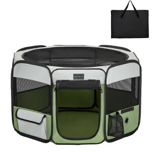Petsfit 犬 サークル ペットサークル 八角形 ドッグハウス 猫の産屋 猫の分娩室 折りたたみ 犬猫兼用 メッシュ 屋根付き 軽量 収納バッグ付き 部屋のインテリアに馴染み キャンプ アウト