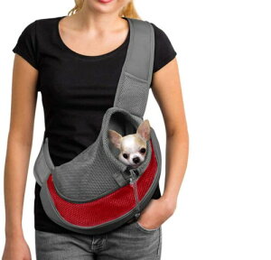 QCHOMEE犬 抱っこ紐 ペットスリング 中小型犬用 猫 キャリーバッグ 長さ調整可能 底板付き 肩パッド付き 飛び出し防止 メッシュネット付き 安全ロープ付き 通気性 斜めショルダーバッグ