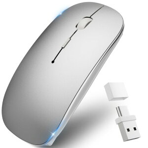 ���C�����X�}�E�X Bluetooth�}�E�X 2-in-1 USB���V�[�o�[ ���� �����^ �É� �[�d�� �ȃG�l���M�[ 2.4GHz 3DPI���[�h �����x �����^�ѕ֗� iPhone/iPad/Mac/Windows/Surface/Microsoft Pro�ɑΉ� (�V���o�[�EType-