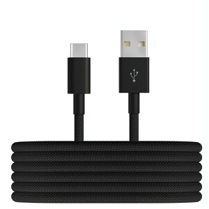 ���b�V���҂ݏグ USB-C �[�d�P�[�u�� 3A�����[�d�Ή� USB-A to Type-C �R�[�h Apple iPhone 17 Pro Max/16e/15 Plus/Samsung Galaxy S25/S24/S23/S22/S21/S20/S10/A15/A54/Google Pixel 7/Sony Xperia �Ή� - �u���b�N