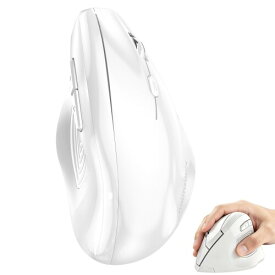 memzuoix 大型縦型マウス 人間工学 ワイヤレスマウス 2.4G 多ボタン 光学式 コードレス 3段階DPI調整 800/1200/1600 無線 USBレシーバー付属 ノートPC パソコン デスクトップ対応 - ピュアホワイト
