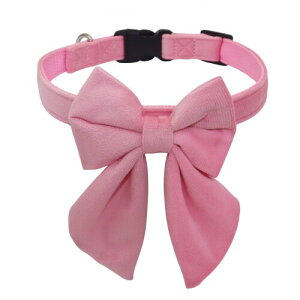 THAIN ペット首輪 犬 首輪 犬の首輪 小型、中型、大型犬用首輪 可愛い 蝶結び付き 調節可能 犬用首輪 外れないタイプ ソフトベルベット製 (M, ベルベットピンク)