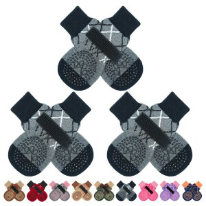 BINGPET 犬 靴下 犬用靴下 滑り止め 足保護 6個セット 肉球保護 犬の靴下 柔らかい 脱げない ペットソックス かわいい犬の足跡 防寒 転倒防止 秋冬 屋内用 通気性 介護 老犬 サポート 足舐