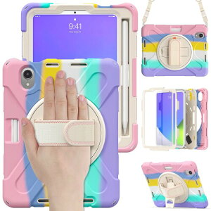 Moogukadan iPad Mini 6/iPad Mini 7�iA17Pro�j �p�̃P�[�X �΂ߊ|�� �J���t�� 360°��] �X�^���h �V�����_�[�X�g���b�v �n���h�x���g �y���z���_�[�t�� ��� �ϏՌ� �V���R�� �J�o�[ �L�b�Y (���F�s