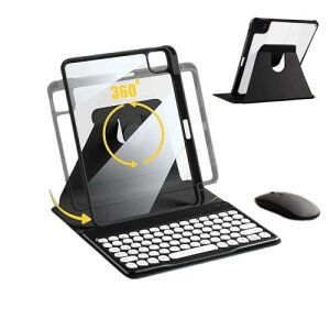 マウス付き iPad Air 11インチ(M2)/iPad Air 第5世代 第4世代 キーボード ケース 縦置き 丸型キー 背面透明 クリア 360度回転 /iPad Pro 11 2022 2021 2020キーボード付き カバー 分離式 Apple Pencil 収納, ブ