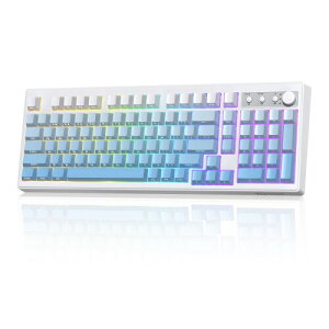 FREEWOLF ���C�����X �L�[�{�[�h, �O���[�h Bluetooth 5.0/2.4G/USB-C, PBT �O���f�[�V���� ���ʍ��� �L�[�L���b�v, �m�u�t��, 26�L�[ ���[���I�[�o�[, RGB �o�b�N���C�g, Mac Windows �Ή� �Z�p��K����
