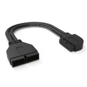 LINKUP - USB 3.2 Gen 2 (USB 3.1) 内部アダプター 20pinマザーボードヘッダー 20ピン マザーボードヘッダーオス-メス 10Gbps PC USB-A ポート用 - 右角度型 - ブラック 24cm