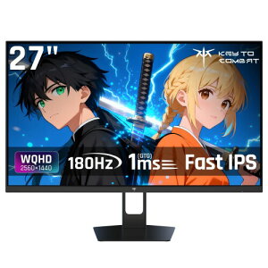 KTC 27�C���`�Q�[�~���O���j�^�[ WQHD (2560x1440) 180Hz 1ms(MPRT) Fast IPS 124%sRGB HDR10 350cd/m2 ��u���[���C�g �t���b�J�[�t���[ FreeSync & G-Sync�Ή� PS5�Ή� HDMI2.0×2 DP1.4×1 3�N�ۏ� H27T22S