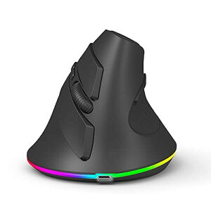 垂直マウス USBワイヤレス Bluetooth 5.1接続 3モード Lサイズ RGBライト付き 静音 無線 充電式 7ボタン 縦型 人間工学 エルゴノミクス iPhone/iPad/Mac/Android/Windows/Microsoft Surfaceに対応 (黒)