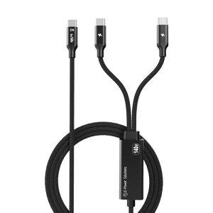 E-Power Solutions PD3.1 140W USB-C to USB-C×2 ���z�P�[�u�� 2in1 �}���[�d USB2.0�f�[�^�]�� iPhone 16 /iPhone 15/Galaxy/MacBook Air/MacBook Pro/iPad/ADAMON65W ���Ή� 1.5m(1.0m+0.5m) �u���b�N