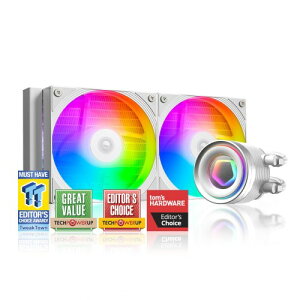 ID-COOLING FX240 INF White 240mm ���L�b�hCPU�N�[���[�AAIO�N�[���[ ARGB �C���t�B�j�e�B�~���[���ʁA2x120mm �f�C�W�[�`�F�[���t�@���A�ᑛ���^�] �ő�27.2dB(A)�AIntel LGA1851/1700/1200/115X�Ή��AAMD AM5/AM4