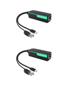 LINOVISION PoE �X�v���b�^�[ USB-C �o�� (2��)�APoE to Type C �ϊ��A�_�v�^�[�A5V/2.4A��100Mbps �f�[�^�o�́AIEEE802.3af�Ή��ARaspberry Pi 4 / �O�[�O�� WiFi/�Ď��J�����ȂǂɑΉ��\