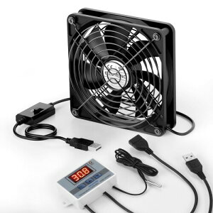 ELUTENG USBファン 12cm 温度コントローラー付き 冷却ファン 1500RPM USB扇風機 ミニ自動制御温度計 3段階調節 薄型 7枚羽根 卓上 PC ゲーム機 ルーターなど対応
