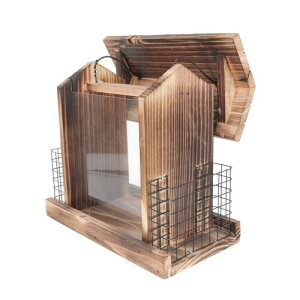 OUNONA 鳥の餌箱 バードフィーダー 木製 鳥餌入れ 吊り下げ 自動供給 大容量 防雨 透明板付 ハンギング 屋外 野鳥 餌台 鳥のエサ台 給餌器 庭 ガーデン ベランダ 1個