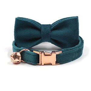 YATDA 猫首輪 鈴付き かわいい おしゃれ リボン 蝶ネクタイ セット 猫用 首輪 サイズ調整でき 小型/中型/大型の猫 小型/中型の犬に適用 犬 猫用首輪 ペット用品 (ダークグリーン)