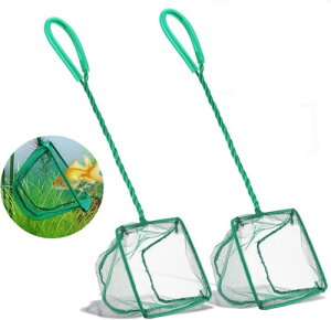 YFFSFDC フィッシュネット2本入り メダカ飼育用 観賞魚用ネット 水槽 ネット 水槽用品、掃除用具、魚を釣ったり、水槽の残留物を除去網 全長30cm (グリーン)