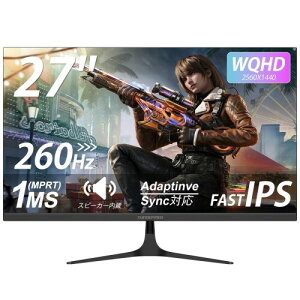 XUNDEFINED 27�C���` �Q�[�~���O���j�^�[ WQHD (2560x1440) Fast IPS 260Hz 1ms(MPRT) �X�s�[�J�[���� 125%sRGB 300cd/m? HDR FreeSync&G-Sync�Ή� PS5�Ή� ��u���[���C�g �t���b�J�[�t���[ �`���g���� HDMI2.0×2 DP1.4