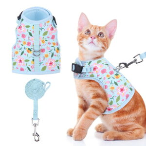 BINGPET 猫 ハーネス リード セット 猫用ハーネス 調節可能 胴輪 猫用品 ベスト 通気メッシュ 夜反射 軽量 簡単装着 散歩 お出かけ 抜けにくい 脱出防止 マジックテープ ダブルロック 子猫