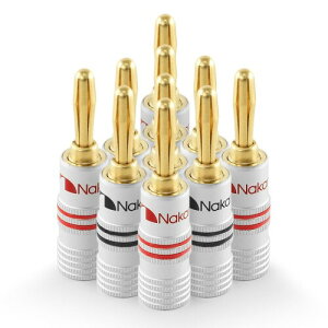 Nakamichi �o�i�i�v���O banana plugs 24K�����b�L �X�s�[�J�[�P�[�u���R�l�N�^�[ �A���~���^���V�F�� 12AWG-18AWG�Q�[�W�T�C�Y4mm (10�i5�y�A�j, �o�i�i�v���O)