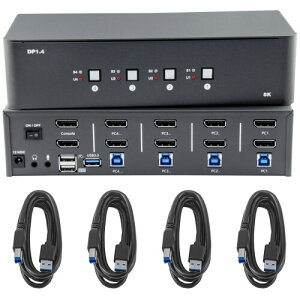 Bytecc KVM �X�C�b�` 2 ��̃��j�^�[�A4 ��̃R���s���[�^�[�A4 ���� 2�o�́A8k �f�B�X�v���C�|�[�g �X�C�b�`�AUSB 3.0�A�W���b�N�t���A4 ��̃R���s���[�^�[�ŃL�[�{�[�h�ƃ}�E�X�̃Z�b�g��