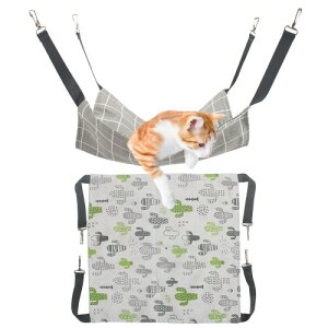 2枚入 猫 ハンモック ハムスター ハンモックメタルバックル付き 小動物 昼寝 ハンモック夏用 27*27cm 通気性 ぶらんこ 遊び場 適用小さな子猫 小さなペット (灰色の四角+サボテン)