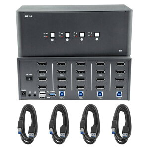Bytecc KVM �X�C�b�` 4 ��̃��j�^�[�A4 ��̃R���s���[�^�[�A4 ���� 4�o�́A8k �f�B�X�v���C�|�[�g �X�C�b�`�AUSB 3.0�A�W���b�N�t���A4 ��̃R���s���[�^�[�ŃL�[�{�[�h�ƃ}�E�X�̃Z�b�g��