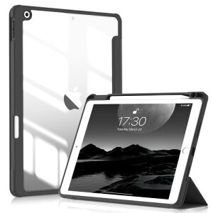 SQBEBS iPad 10.2 ケース iPad 第9世代 ケース 2021/ iPad 第8世代 ケース 2020/ iPad第7世代ケース 2019 クリア透明アクリル製 ペンシルホルダー付き 軽量 薄型 衝撃吸収 自動スリープ/スリープ解除機