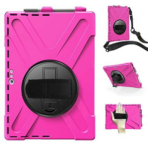 360度回転 Surface Pro 7/Pro7+/Pro 6/Pro 5/Pro 4 ケースカバー 耐衝撃 スタンド機 ペンホルダー付き タフで頑丈 2重構造 スタンド ハンドストラップ 肩掛けー ショルダーストラップ 片手持ち サー