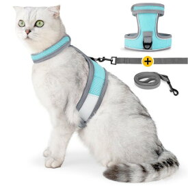 N.A shop 猫用ハーネス リードセット ダブルロック 抜けない ワンタッチ 調整可能 ブルー L