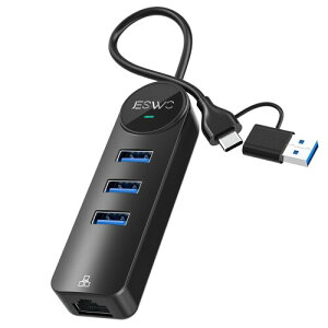 JESWO 2in1 USB C/USB A LLANA_v^AUSB 3.0*3 g 5Gbps] 10/100/1000Mbps L LAN RJ45 MKrbg C[TlbgA_v^ LEDCgt iPad proAWindowsAMac OSAiPad OSAChrome OSALinuxȂǂ