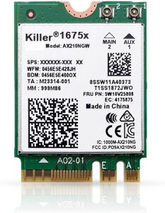 Killer Series for AX1675x AX210NGW Gaming WiFi 6E Adapter Upgrade | M.2 WiFi Card for PC | 2.4 Gbps WiFi | Bluetooth 5.3 Compatible