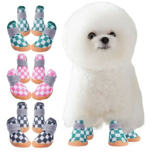 KUVEELA PET 小型犬 中型犬 犬靴 犬用シューズ ペットブーツ ドッグウェア メッシュ ひんやり 軽い 脱げない 肉球保護 滑り止め 汚れ防止 通気性 マジックテープ お出かけ お散歩 4個セッ