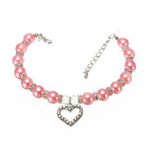 Kisata 猫 犬 首輪 首飾り おしゃれ ハート形 猫用ネックレス チョーカー アクセサリー ダイヤ風装飾 軽量 キラキラセーフティバックル 弾性調節可能 ペット用 可愛い襟 ジュエリー ファ