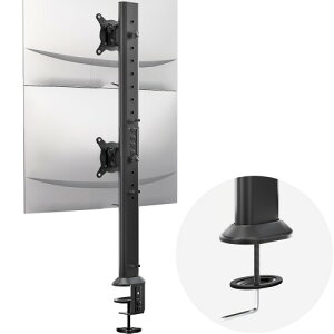 Dual Monitor Articulating Desk Mount Arm Stand - Vertical Stack Screen Supports Two 13 to 34 Inch Computer Monitors with C Clamp HD04B-002