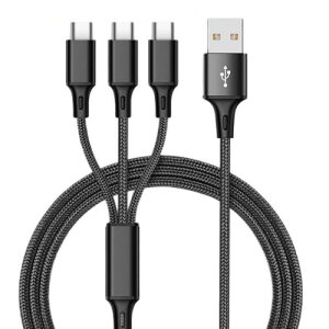 LTG �}��5A 3�� Type-C �[�d�P�[�u�� �X�}�z �P�[�u��typec USB A��Type-C×3 USB A��Type-C×3 �[�d�P�[�u�� 3in1 �}�� NEK 7987093 (�u���b�N_TypeA/TypeC×3, 2.0m)