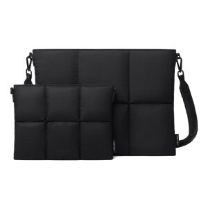 Comfyable Puffy Laptop Sleeve 15 Inch 16 Inch, Quilted Puffer Pillow Case with Strap Compatible for MacBook Air 15" M4 2025, MacBook Pro 16" M4, Sleeve & Organizer Bundle, Black