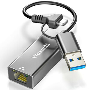 Wasachi 2in1 USB3.0+USBC �L��LAN�A�_�v�^�[ 1000Mbps������ USB to RJ45 �M�K�r�b�g�C�[�T�l�b�g lan usb �ϊ��A�_�v�^ iPhone�^�C�vC�V���[�Y/MacBook/iPad Pro/Windows/Mac OS/Linus/Switch���Ή� �y�ʁE���^�݌v