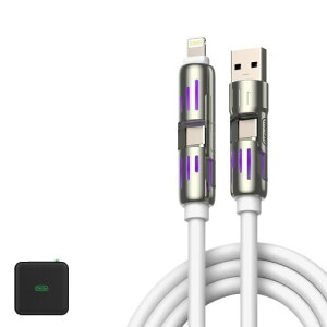 Mfish �炢�Ƃɂ񂭂�-�Ԃ� 4 in 1 �}���`�[�d�P�[�u�� type-C lighting USB-A �ϋv���̂���t�̃V���R�� �ċz��LED���C�g���� �����[�d 480Mbps �f�[�^�]�� iPhone 17 / 16 / 15 / 14 Pro Max Macbook iPad Android