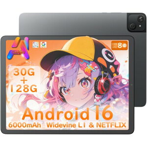 Android16 �^�u���b�g 30GB(6GB+24GB) RAM 128GB ROM 1280*1752 11.6�^�����׃}�b�g��� 8�R�ACPU 2.4G/5G WiFi 5 BT5.0 6000mAh��e�� GMS�F�� Widevine L1�Ή� �������e ��ʕ��� ������� Type-C TF�g���\ (�u���b�N)