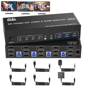 8K@60Hz 4K@144Hz DisplayPort+2 HDMI KVMؑ֊3j^[4PCAUSB 3.0gvj^[ ؑ֊3j^3 USB 3.0|[gƃI[fBI}CNAL[{[hƃ}EXL4̃Rs[^pؑ֊