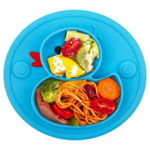 シリコンプレート ベビー食器 ひっくり返らない 吸盤 ワンプレート 離乳食 食器 すくいやすい 食品級シリコン かわいい お皿 食べる練習 出産祝い 食洗機 電子レンジ キッズ (ブルー)