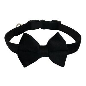 WDPAWS 犬 首輪 犬の首輪 小型、中型、大型犬用首輪 可愛い 蝶結び付き 軽量 外れないタイプ ソフトベルベット製 通気性 柔らかい サイズ調節可能 (黒, S)
