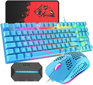 ゲーミングキーボード マウス コンバータ付き 88キー 軽量 LEDバックライト USB接続 エルゴノミック 防水 ゲーマーやタイピストに最適、6400DPIゲーミングマウス マウスパット付き 日本語